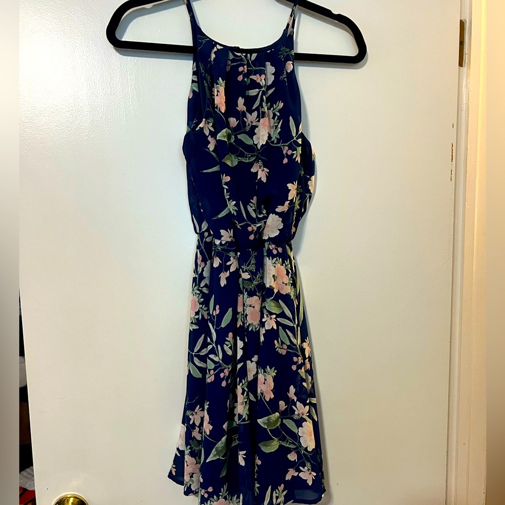 Juniors Blue Rain navy floral dress small